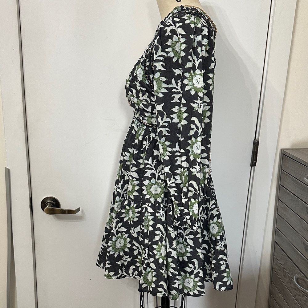 Free People Black and Green Floral Long Sleeve Dress - Picture 3 of 8